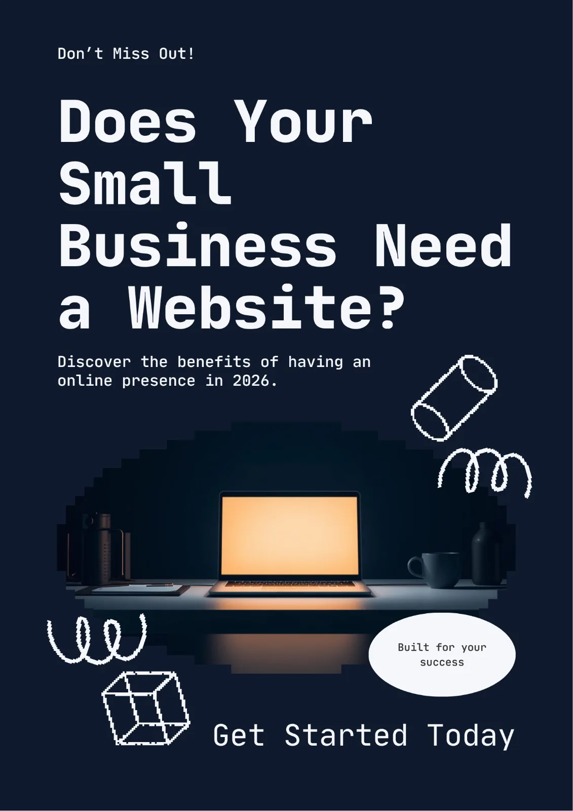 Dark workspace with laptop screen glowing — does your small business need a website in 2026
